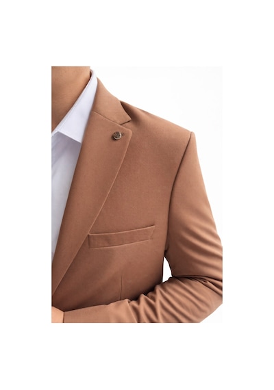 Plus Scorpion Slim Fit Pike Dokuma Erkek Blazer Ceket Modern Şık Günlük Kombin Taba