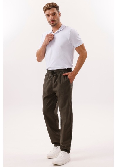 Freemen Erkek Keten Bol Kesim Pantolon Pnt-e-332 Haki