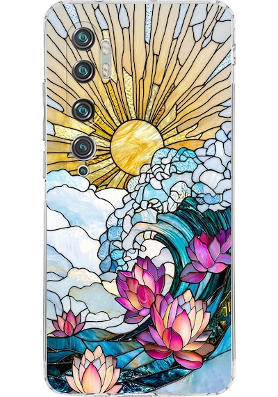 Printify Xiaomi Mi Note 10 Pro İle Uyumlu Vitray Okyanus Sabahı Tasarımlı Şeffaf Silikon Kılıf Şeffaf