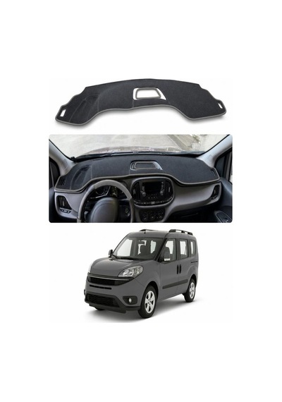 Fiat - Doblo 2015-2022 Uyumlu Torpido Koruma Kılıfı - Gri Şeritli