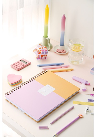 20x28 Spiralli Sert Kapak Lastikli Çizgili Not Defteri Pembe Pembe
