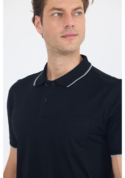 Kısa Kol Düz Suprem Polo Yaka Cepli %100 Pamuk Comfort Fit Tişört 1011250189 Siyah