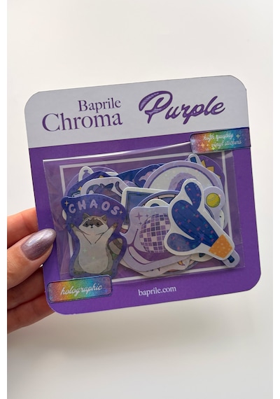 Mor Renk Temalı Hologram Stickerlar 21 Adet Sticker Paketi Suya Dayanıklı Laptop Termos Telefon Etiket Seti