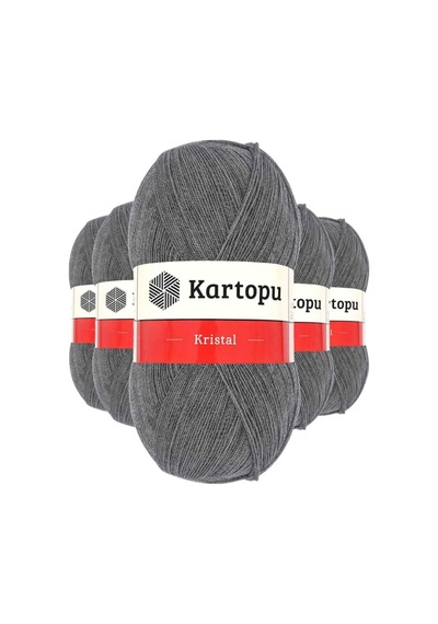 5 Adet Kristal Çift Katlı El Örgü Lif İpi Orta Gri K1002 - Kartopu Mudanis Çok Renkli