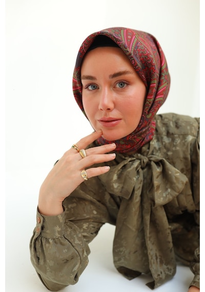 Silk Home Twill İpek Eşarp 11455-06 Narçiçeği, Funda, Yeşil, Pembe