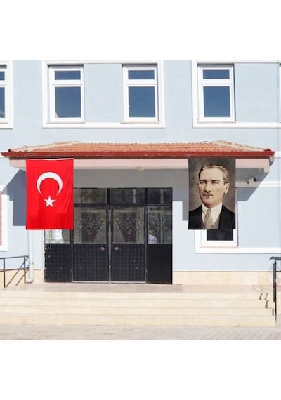 Atatürk Posteri ve Türk Bayrağı Raşel Kumaş 100x150 cm -3