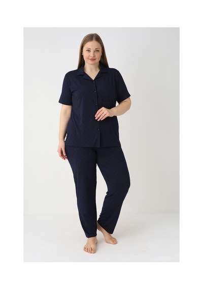 Estiva Kadın Lacivert Kısa Kollu Önden Düğmeli Soft Battal Pijama Takımı Çok renkli