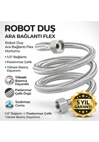 70 Cm Çelik Örgülü Kısa Ara Duş Hortumu Spiral Robot Tepe Bağlantı Dayanıklı Patlamaz Sızdırmaz Gri