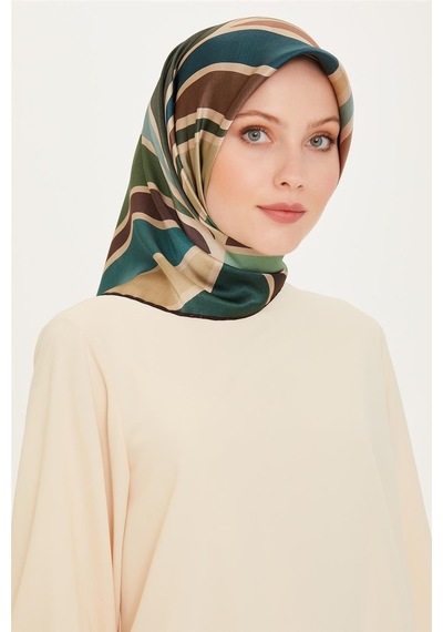 Armine Geometrik Desenli Sura Saf İpek Eşarp - 9232 KAhverengi