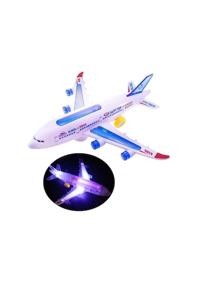 Hareketli Pilli 3d Işıklı Müzikli Yerde Gezen Airbus Uçak Oyuncak 23 Cm.