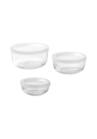 Tr Bestamma Cam Saklama Kabı Seti, 3'lü Set, Yuvarlak, Beyaz