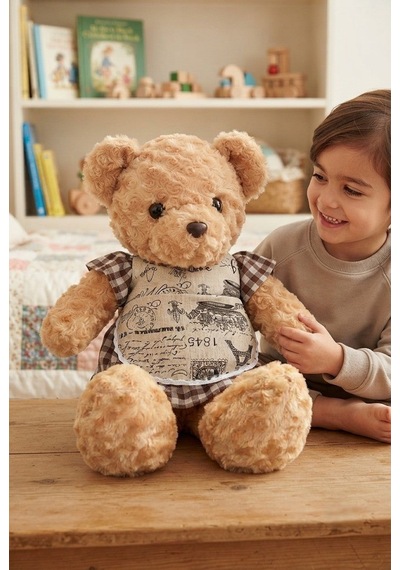 Elbiseli Sevimli Ayıcık 60 Cm Figür Peluş Oyuncak - Büyük Ultra Yumuşak Peluş Oyuncak Kahverengi