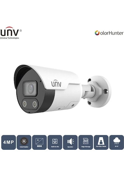 Unıvıew Ipc2124le-adf28kmc-wl 4mp 2.8mm Colorhunter H265+ Ip67 Dahili Ses/hoparlör Ir Bullet Ip Kamera