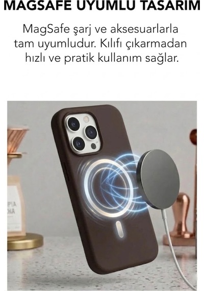 Apple İphone 15 Pro Max Uyumlu Magsafe Lansman Silikon Kılıf Kahverengi