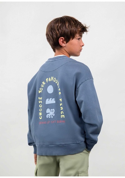 The Boston Kids Erkek Çocuk Baskılı Sweatshirt Mavi 6423