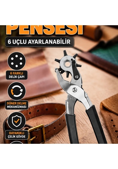 6 Uçlu Ayarlanabilir Deri Delme Pensesi Kemer Ve Deri İşleme Aleti