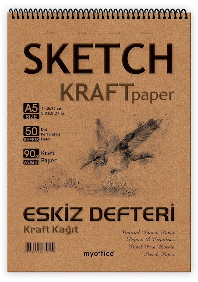 Kraft Kağıt A5 Eskiz Defteri 90 Gr. Spiralli 50 Yaprak Sketchbook