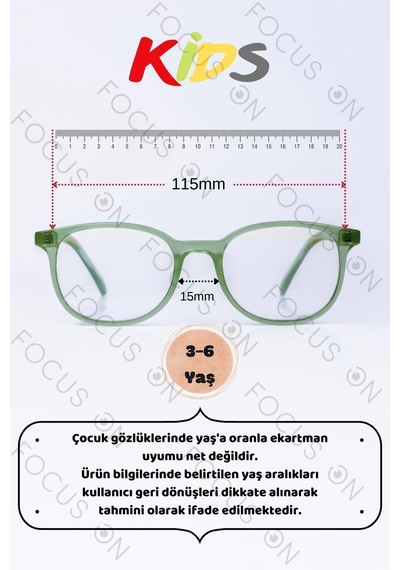 Focus On KS005-C4-EKRAN Yeşil 3-6 Yaş Mavi Işık Filtreli Çocuk Ekran Gözlüğü