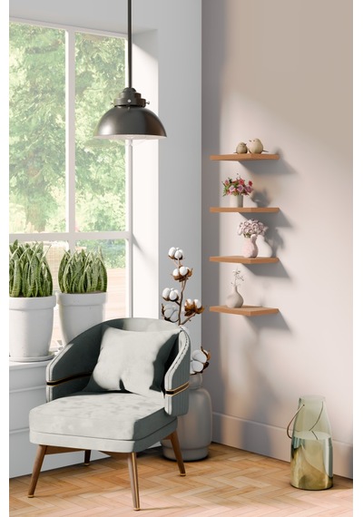 Yankı-BYEG 4lü 20 cm Safir Meşe Mdf Mini Duvar Rafı Gizli Bağlantı Çiçeklik
