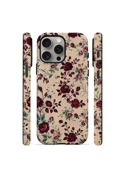 Velvoria Valestra Bordo Botanik Apple iPhone Uyumlu 15 Pro Darbe Korumalı Kılıf Valestra Select - Bordo Botanik