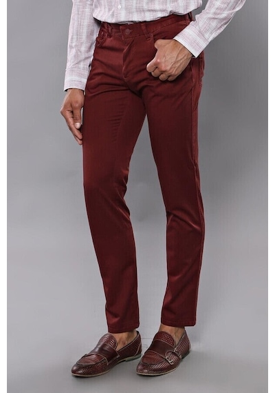 Wessi Dar Kesim Desensiz Beş Cepli Bordo Erkek Pantolon Bordo