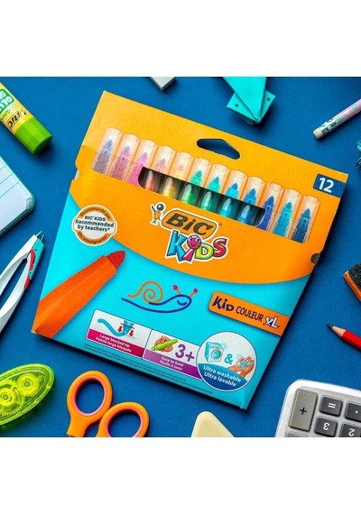 Tr Kids Kid Couleur Xl Keçeli Kalem, 12 Yıkanabilir Renkte, Kalın Uçlu, Karton Kutuda, 3 Yaşından İtibaren