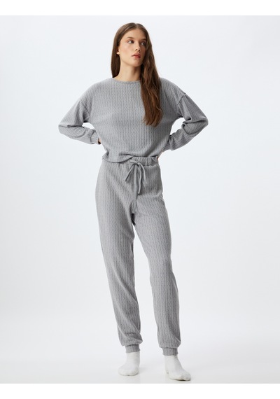 Koton Örme Jogger Pijama Altı Beli Lastikli Bağlamalı Rahat Kalıp Antrasit 5wlk40124mk Antrasit
