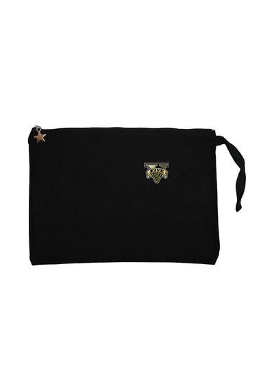 GTA Five Green Logo Siyah Clutch Astarlı Cüzdan / El Çantası Siyah