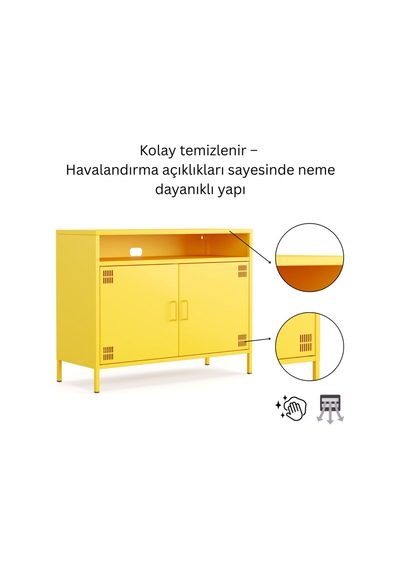 Pera Tv Ünitesi, Tv Dolabı,2 Kapaklı, Açık Raflı 100,50 X 40 X 79,50 Cm Ral 1018 Sarı Pera Tv Ünitesi, Tv Dolabı,2 Kapaklı, Açık Raflı 100,50 X 40 X 79,50 Cm Ral 1018 Sarı