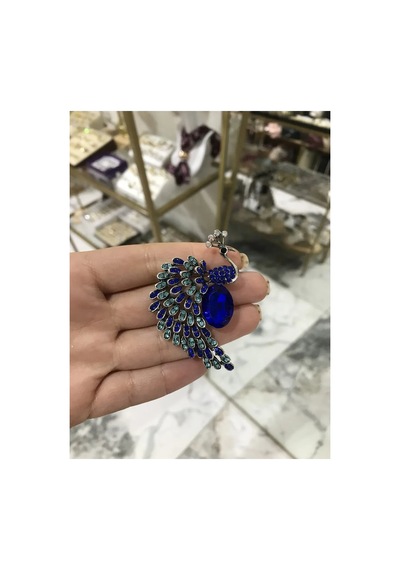Tavus Kuşu Model Lacivert Taş Detaylı Broş