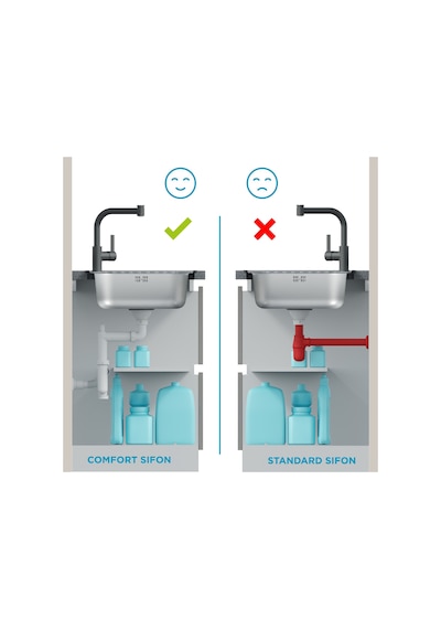 Aqua Bagno Comfort Yer Kazandıran Taşma Deliksiz Mutfak Eviye Sifonu Kolay Temizlenir, Ayarlanabilir Koku Önleyici Gid beyaz