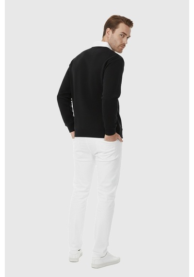 Rizzup Erkek Siyah Relax Fit İçi Polarlı Polo Yaka Sweatshirt Pamuklu Kalın Sweatshirt 2600762