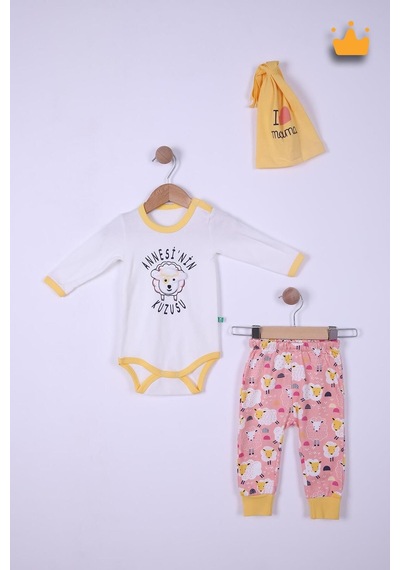 Babyhola Pamuk Annesinin Kuzusu Çıtçıtlı Badi Pantolon Bere 3'lü Takım 593-4 Pembe