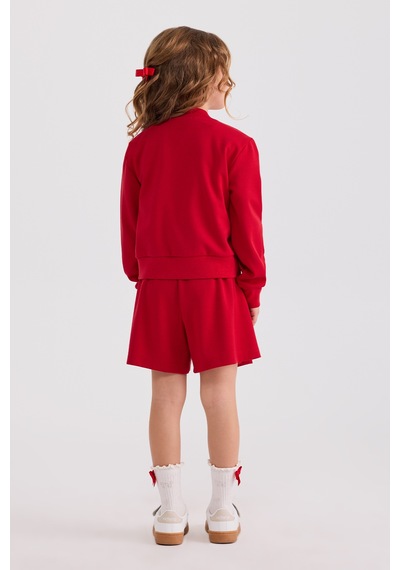 Panço Kız Çocuk Fermuarlı Kırmızı Sweatshirt