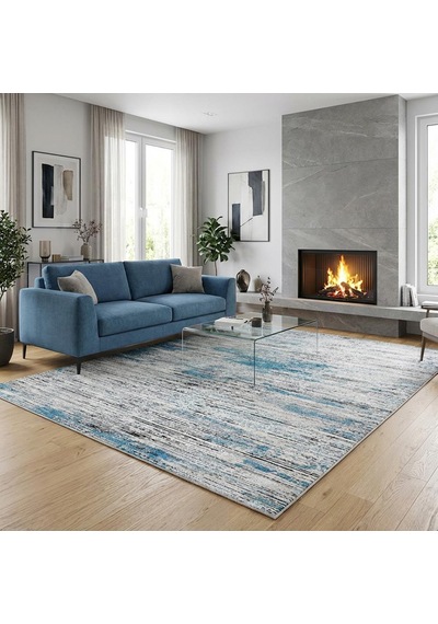 Gri Mavi Salon Halısı Modern Dokulu Dijital Baskılı Kaymaz Tabanlı Halı Dijital Baskı Halı 7 Mm
