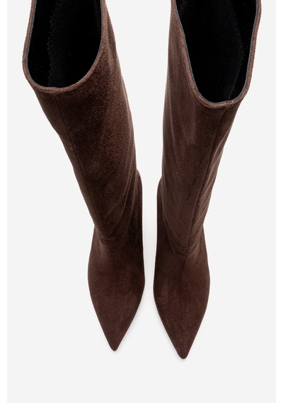 Luvishoes Camila Kahverengi Süet Kadın Topuklu Çizme Kahverengi