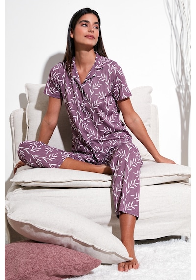 Lela Regular Fit Gömlek Yaka Kısa Kollu Bayan Pijama Takımı 65780124 Gül Kurusu