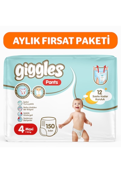 Giggles Pants Külotlu Bebek Bezi 4 Numara Maxi 150 Adet