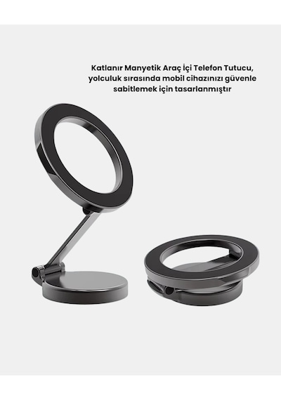 Manyetik Katlanabilir Araç Telefon Tutucu - Magsafe Uyumlu, 360 Ayarlanabilir, Güçlü Mıknatıs Belirtilmemiş