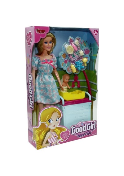 Good Girl Anne Ve Tatlı Bebeği Bakım Seti - 29 Cm Aksesuarlı Oyuncak Bebek Ve Beşik Sarı