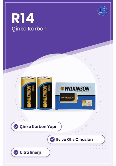 Orta Boy C Pil R14 Çinko Karbon Ultra Enerji Günlük Elektronik Ci