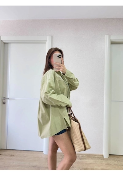 Defymoda Yakalı Yandan Yırtmaçlı Gömlek - Yeşil Yeşil