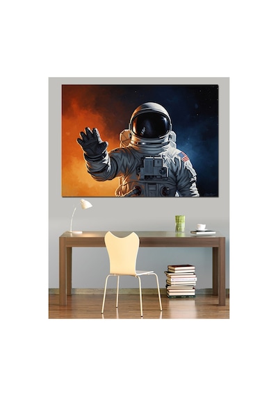 Uzay Boşluğunda Süzülen Modern Astronot Yağlı Boya Dokulu Kanvas Tablo Canvas Tablosu