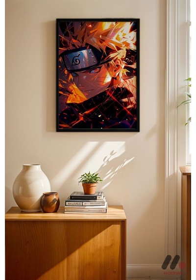 Naruto Ateş Çakra Anime Poster, Siyah Çerçeveli Duvar Tablosu - Anime Severlere Özel Hediye