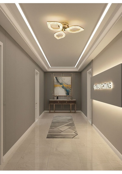Yonca Model Gold 3"lü Ledli 3 Renk Modu Kristal Salon Mutfak Yatak Çocuk Odası Avize Altın