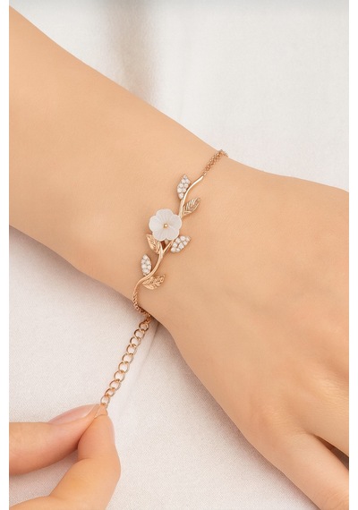 Çekirdekjewelry 925 Ayar Gümüş Manolya Çiçekli Bileklik Pembe