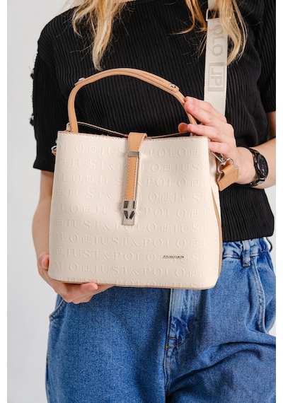 Just Polo Kadın Orijinal Just Polo 3 Bölmeli Ayarlanabilir Askılı Şık El & Omuz Çantası Shoulder Bag Krem - Camel