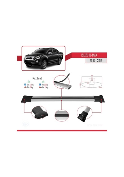 Isuzu D-max 2016-2019 Arası İle Uyumlu Fly Model Ara Atkı Tavan Barı Gri 3 Adet Bar