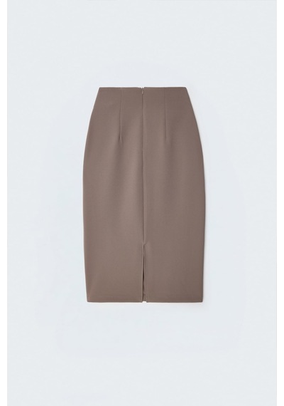 Sateen Düz Kalem Etek - Vizon-137389