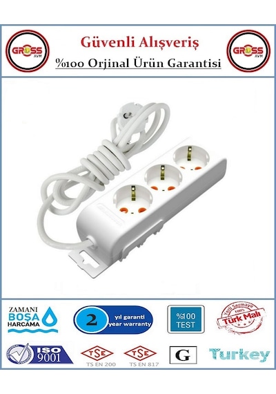 Viko Multi-let Üçlü Topraklı Priz - 3 Metre - Çocuk Korumalı